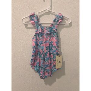 Bums & Roses Pink Floral Bamboo Ruffle Romper 6-12 Months NWT